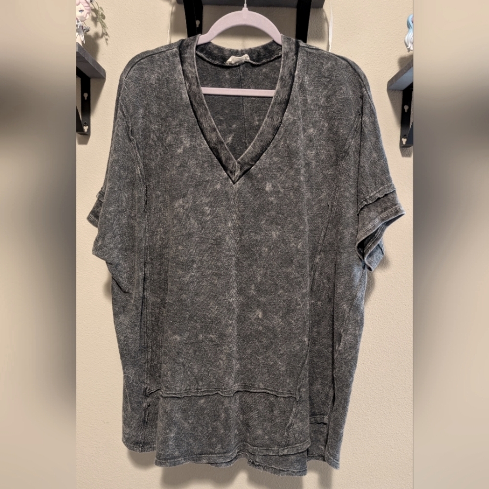 J.Her Oversized Black Washed V-Neck Top